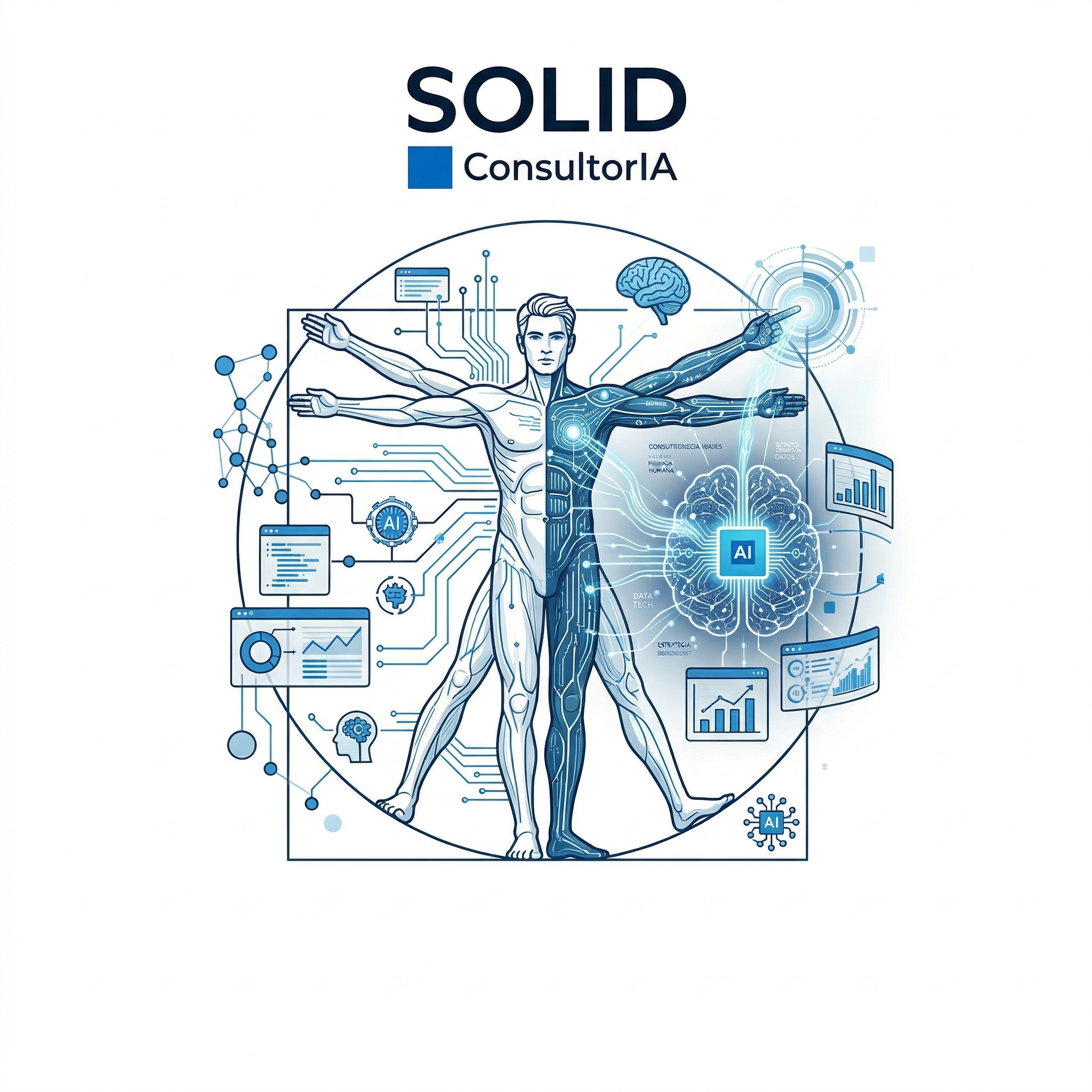 Infografía sobre la colaboración entre personas, inteligencia artificial, datos, automatización y análisis en la empresa.